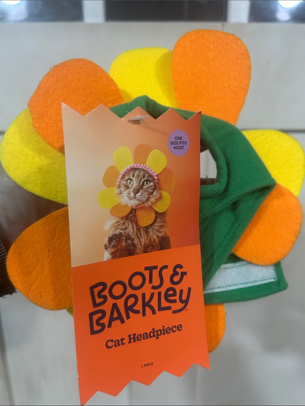 Boots & Barkley Felt Flower Cat Headpiece in Green, Orange & Yellow